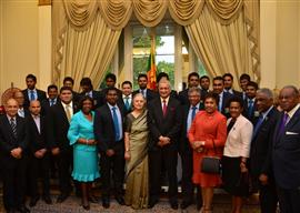 The Sri Lankan Cricket team with Dr.Chris Nonis, High Commissioner, H.E. Kamalesh Sharma, Commonwealth Secretary-General, and Commonwealth High Commissioners at the Commonwealth Cricket Reception in London