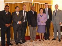 L to R: Rt Hon Lord Sheikh, Sri Lankan High Commissioner Dr Chris Nonis, Ian Paisley M.P., Hon Speaker Chamal Rajapaksa, Worshipful Mayor Frances Stainton, James Wharton MP, David Morris, MP.